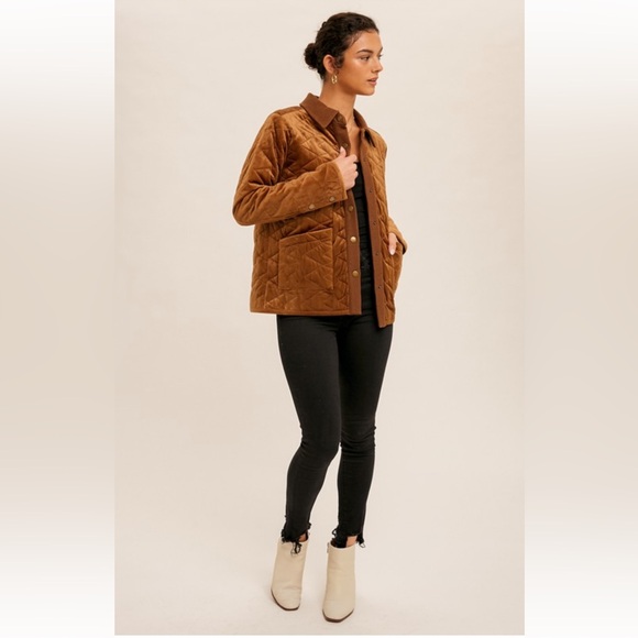 308. Velvet Quilted Cozy Jacket Caramel W/Pockets S, M & L NEW Item NWT - Picture 5 of 5